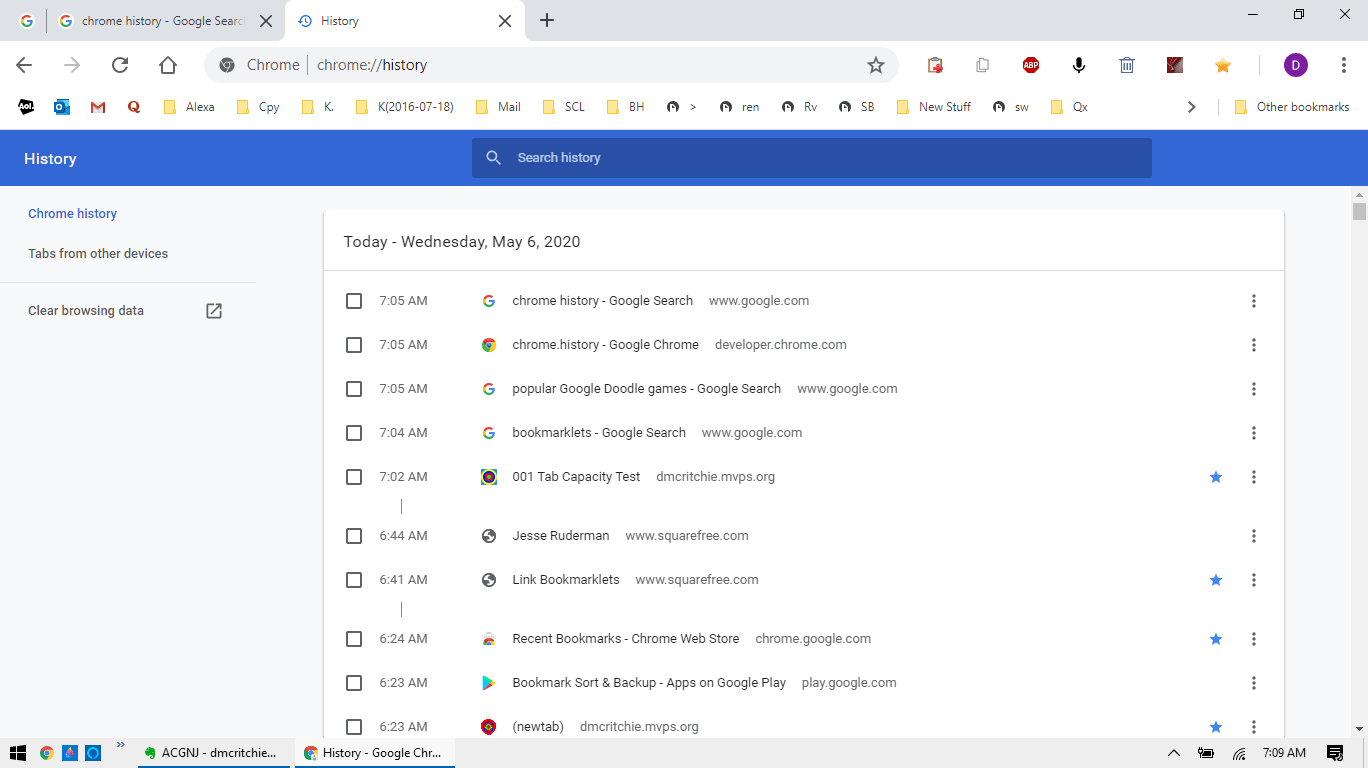 Bookmarklets, history, exported bookmarks, extensions for Chrome